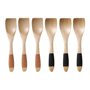 

6 Pcs Wooden Spoons for Cooking,Kitchen Cooking Tool Soup Teaspoon Catering Japanese-Style Curved Spoon Kitchen Tool