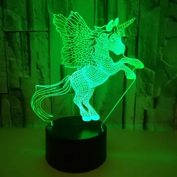 

3D Led Modelling Desk Lamp 7 Color Unicorn Change Gradient Atmosphere Lighting Cool Boy Bedside Nights Light Fixture Decor Toy