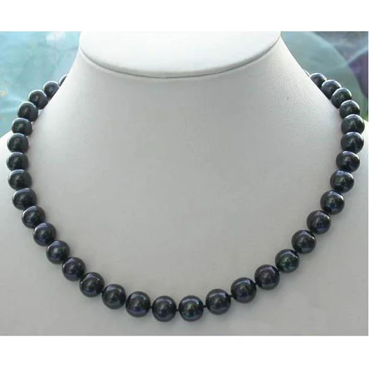 

Unique Pearls jewellery Store AA++ 17'' 11MM Black Round Freshwater Cultured Pearl Necklace Charming Women Jewelry Gift