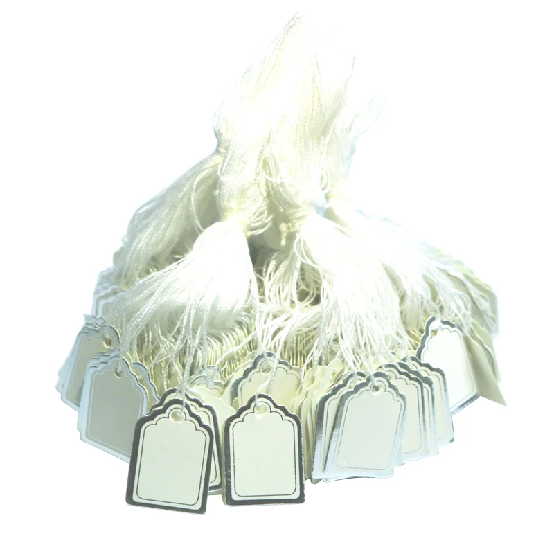 

500Pieces Mini Jewelry Price Tags, Writable Price Marking Tags Watches Display Paper Labels with White Strung String, 24 x 18mm