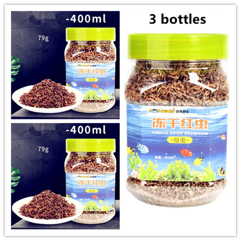 3Bottles Dried Bloodworms Freeze Dried Blood Insect Red Worm Food