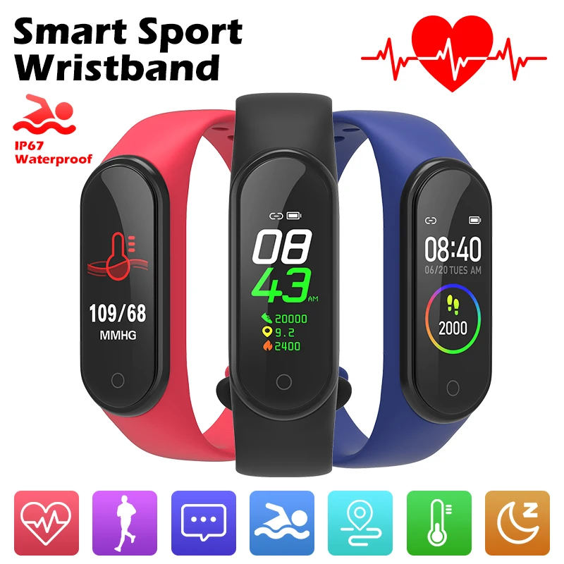  Smart Band 4 IP67 Waterproof 5 Colors Smart Band Screen Bracelet Heart Rate Fitness Music Bluetooth - 4000036394653