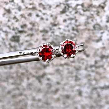 

Manufacturer direct sale natural ruby garnet crown S925 silver plated 18K White Gold Earrings