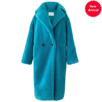 

new women 2020 faux fur coat thick warm weight about 1.7kg teddy coat skyblue and yellow