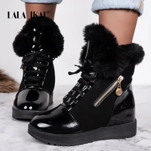 LALA IKAI/женские зимние ботильоны; коллекция года; теплые зимние ботинки из искусственной кожи; женские черные уличные водонепроницаемые ботинки на меху со шнуровкой; XWC5391-4