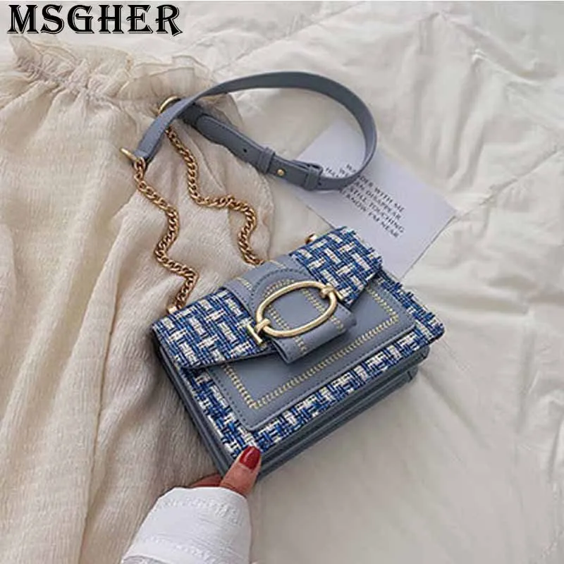 

MSGHER Knitting Thread Flap Women Bag Circular Ring Hasp Lock Summer Plaid Slender Metal Shoulder Crossbody Lady Bag WB2779