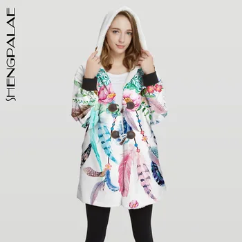 

SHENGPALAE 2020 Winter New Women's Cotton-padded Coat Fashion Printing Hooded Thick Warm Long Sleeve Casual Parkas Coat ZT1533