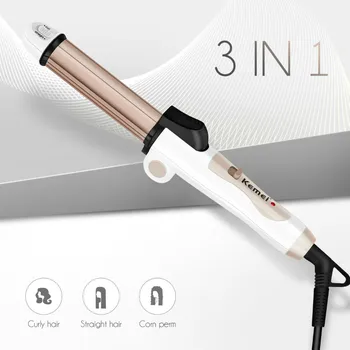 

Kemei 3 in1 Multifunctional Foldable Hair Styler Curl Hair Straightener Ceramic Hair Curling irons Corn Plate Corrugation Waves