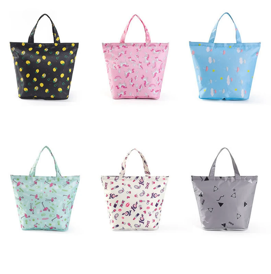 Cartoon Animal Prints Unicorn Fold Lunch Bag Picnic Thicken Portable Waterproof Insulated Cold Carry Case Canvas Thermal Tote