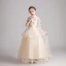 Роскошное Новое Детское Сетчатое платье принцессы с цветочной аппликацией на свадьбу, день рождения, вечеринку Детские элегантные костюмы, платье