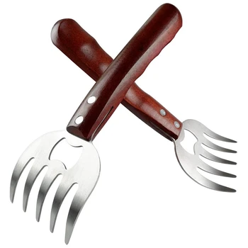 

Meat Shredding Claws Stainless Steel Pulled Pork Shredder Meat Slicer for BBQ Long Wood Handle (2 PCS)