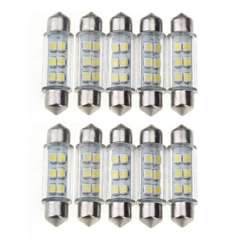 

10 Pcs Lamp Light 6 SMD LED White Dc 12v For License Plate 39mm