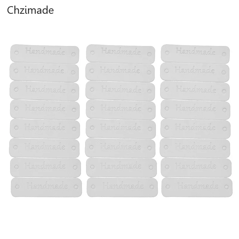 White Chzimate 24 шт. ручной работы из искусственной кожи этикетки бирки два отверстия для одежды сумки Швейные DIY материалы - Цвет: White