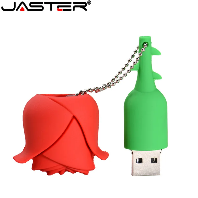 JASTER Rose USB Flash Drive 64GB 4GB 8GB 16GB USB 2.0 Flash Memory Disk Silicone Pendrive Cartoon USB Stick Card Key Pen Drive