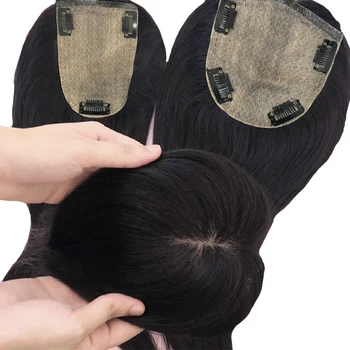 9x14cm Straight Silk Skin Base Toppers Virgin Straight Human Hair Women Toupee 10x10cm Natural Color For Thin Hairs 1