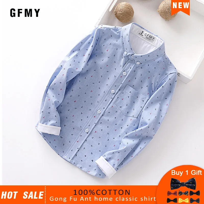 blue GFMY/ детская клетчатая рубашка с длинными рукавами и принтом якоря из хлопка От 3 до 14 лет повседневная школьная одежда 9001 - Цвет: blue