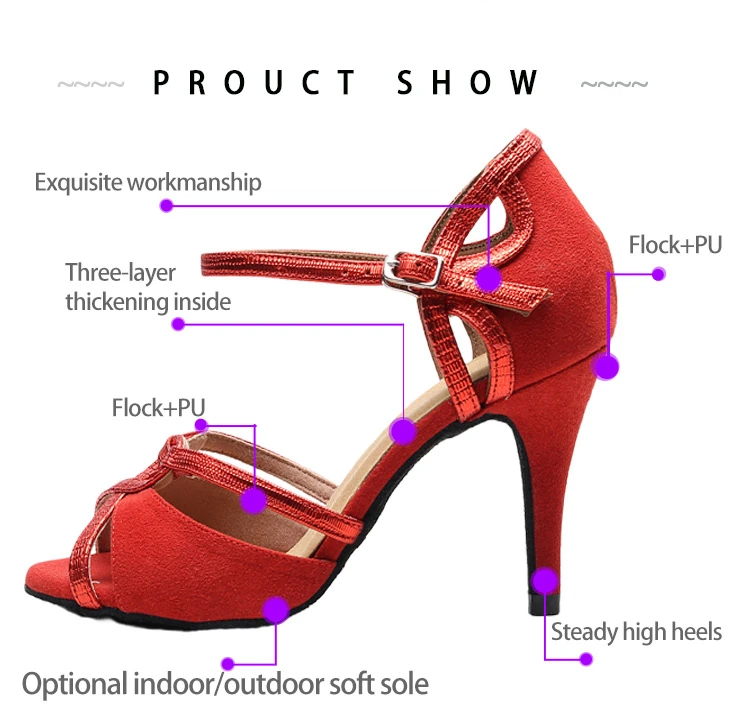 2020 New Salsa Jazz Tango Outdoor Rubber Sole Professional Latin Dance Shoes for Women Dancing Newmen Stylish High Heel Flock