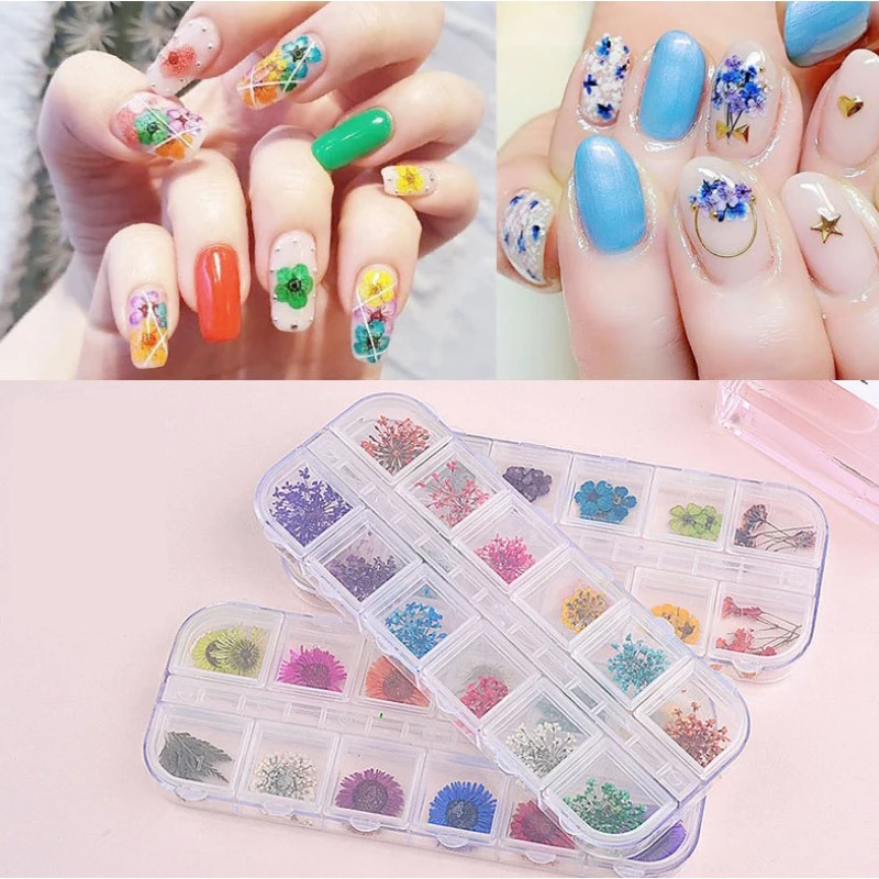 1box 3D Dried Flowers Nail Decoration Natural Floral Sticker Beauty Nail Art Decals Jewelry UV Gel Polish Manicure Art Tools