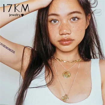 

17KM Fashion Female Coin Pendants Necklaces For Women Girls Multi Layer Long Chain Gold Necklace 2020 Minimalism Jewelry Gift