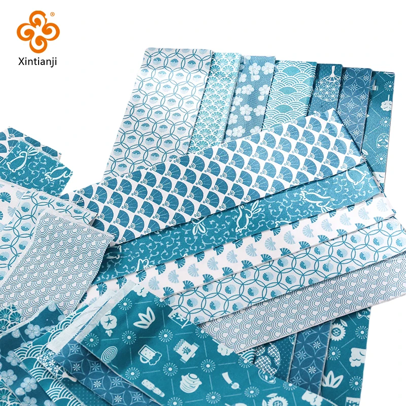 Jelly Roll Fabric 22PCS (2.44x39.3Inch) DIY Patchwork Quilting Strips Blue  Cotton Japanese Style Dolls Sewing Craft