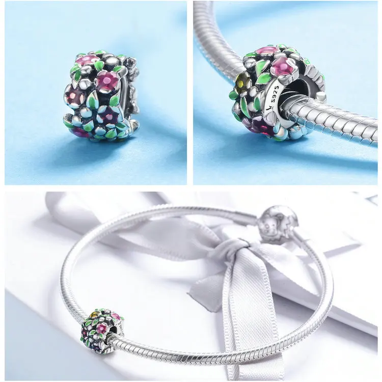 Fit Pandora браслет серебро 925 Оригинальное зеленое дерево птица вишневый цвет бусины в форме сердца цветок куст Titmouse Подвески DIY ювелирные изделия