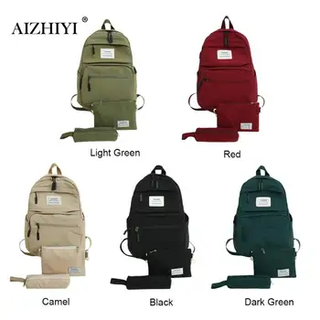 

3pcs/set Backpack For Women Solid Color School Bag For Teenage Girls Shoulder Travel Bag Women Backpack Student Pen Bag