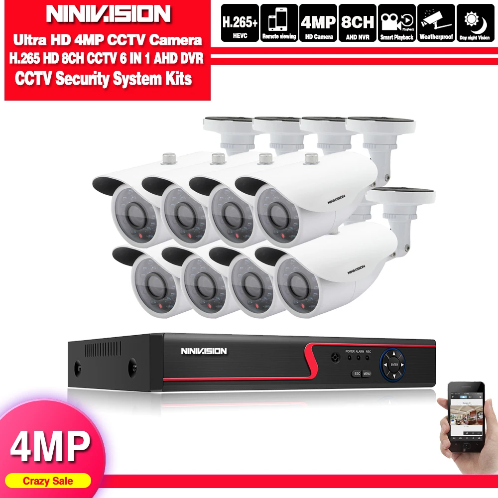 NIVISION 8CH H.265 HD Камера Системы 4.0MP 2560*1440P открытый 8-канальный видеорегистратор AHD DVR Kit 8Ch, для наблюдения, безопасности, CCTV, Камера Системы - Цвет: 8CH DVR .8pcs camera