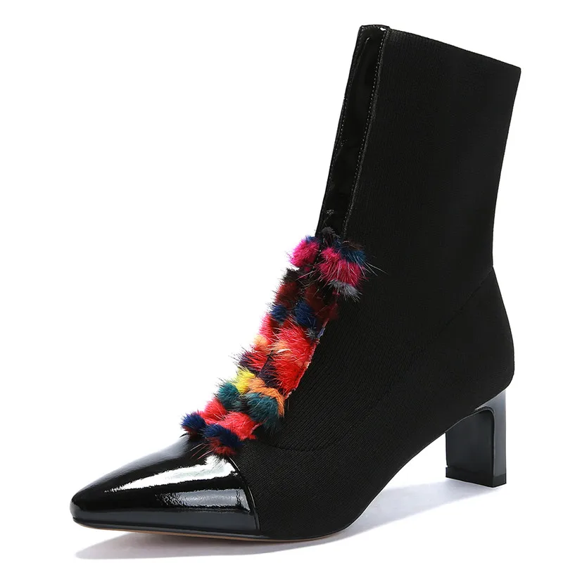 FEDONAS/модные вязаные эластичные носки; женские ботильоны на высоком каблуке; туфли для танцев для вечеринки; качественные женские ботинки «Челси» - Цвет: Черный