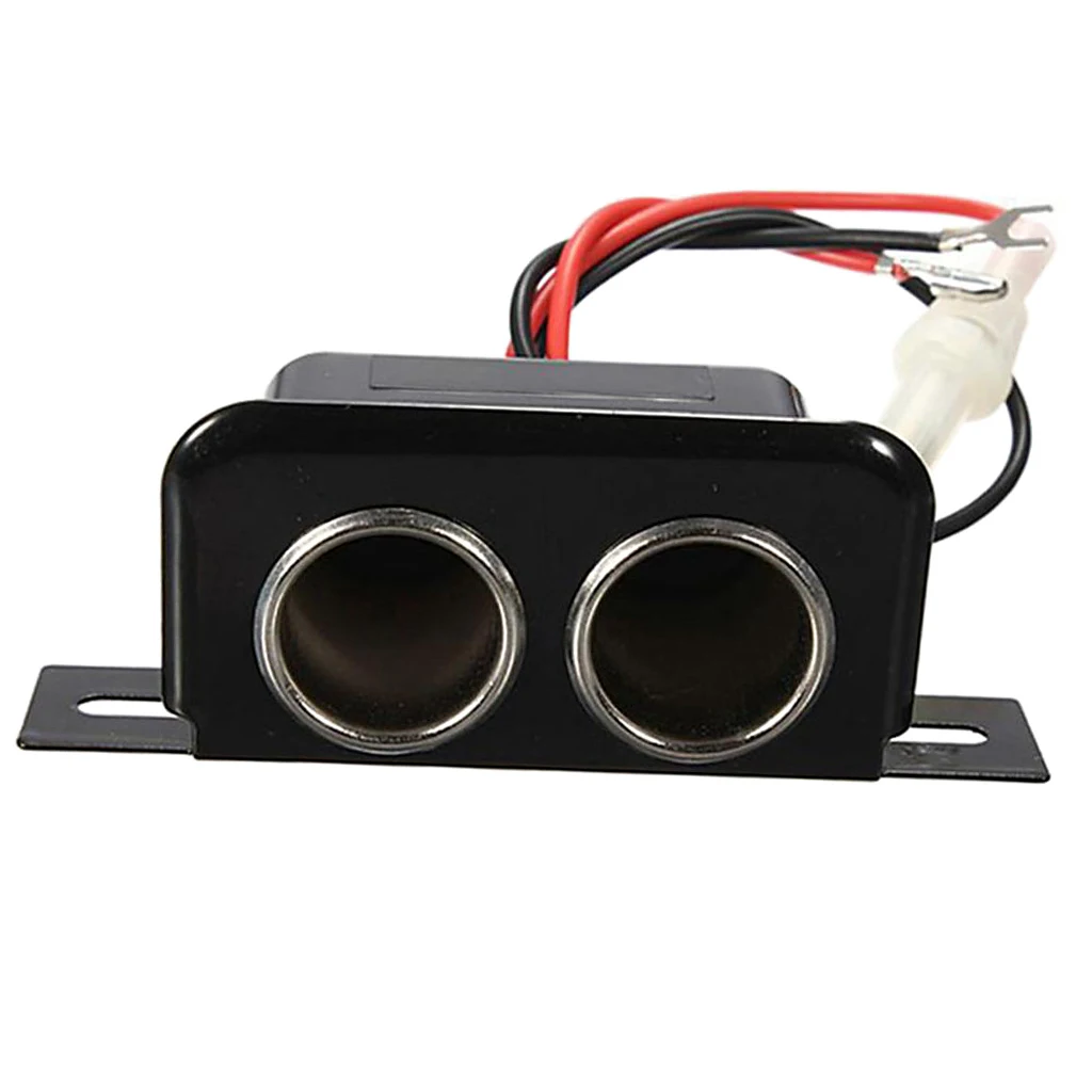 12V Black Car Motorcycle Tractor Boat Cig arette Lighter Double Sockets Plug 10A
