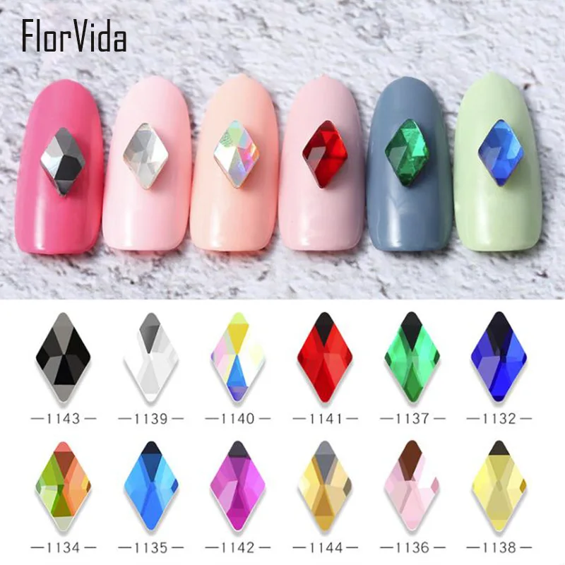 FlorVida 10 шт. стеклянные ромбовидные Стразы 6*10 мм с плоским дном блестящие стразы для дизайна ногтей для ногтей 3d-украшения для ногтей