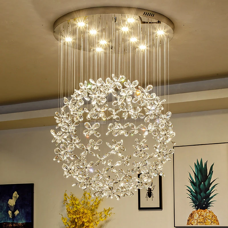 Lámparas de techo K9, accesorio de iluminación colgante, Bola de flor, para  escalera, Villa, centro comercial, GU10 - AliExpress Luces e iluminación