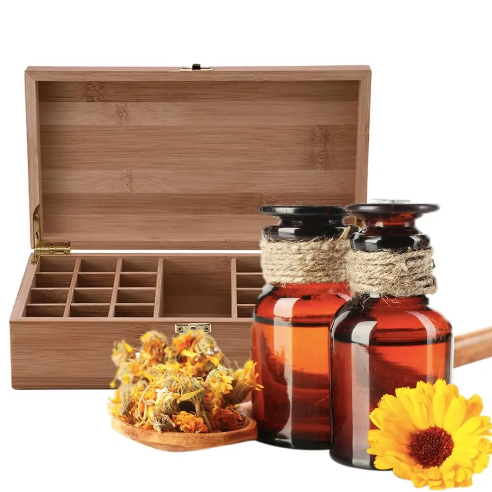 

25 Grids Wooden Essential Oil Storage Box DIY Travel Perfume Bottles Protect Container Display Storage Case For Home