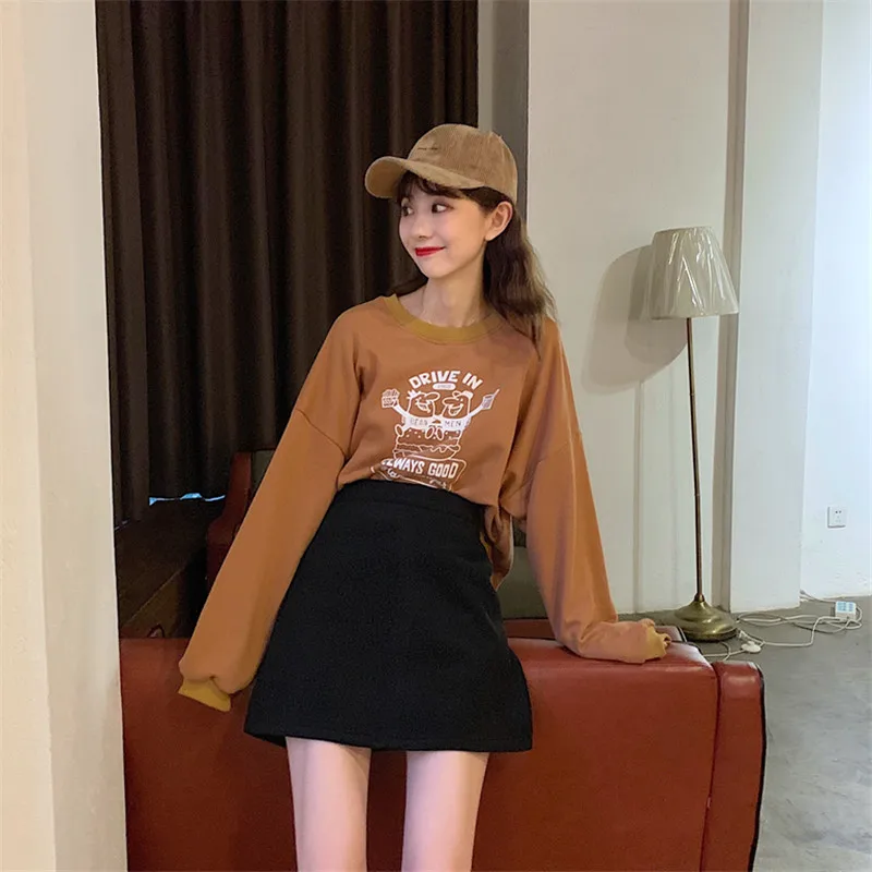 Женская мини-юбка Kawaii, одноцветная, универсальная, простая, Harajuku, корейская мода, высокая талия, юбки для женщин, s, а-силуэт, женская уличная одежда, мягкая