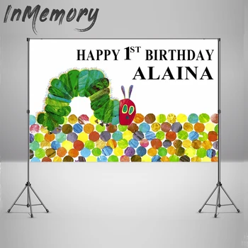 

Colorful Vey Hungry theme Backdrops Photography Party Decorations Custom Children 1st Birthday Background Photo booth