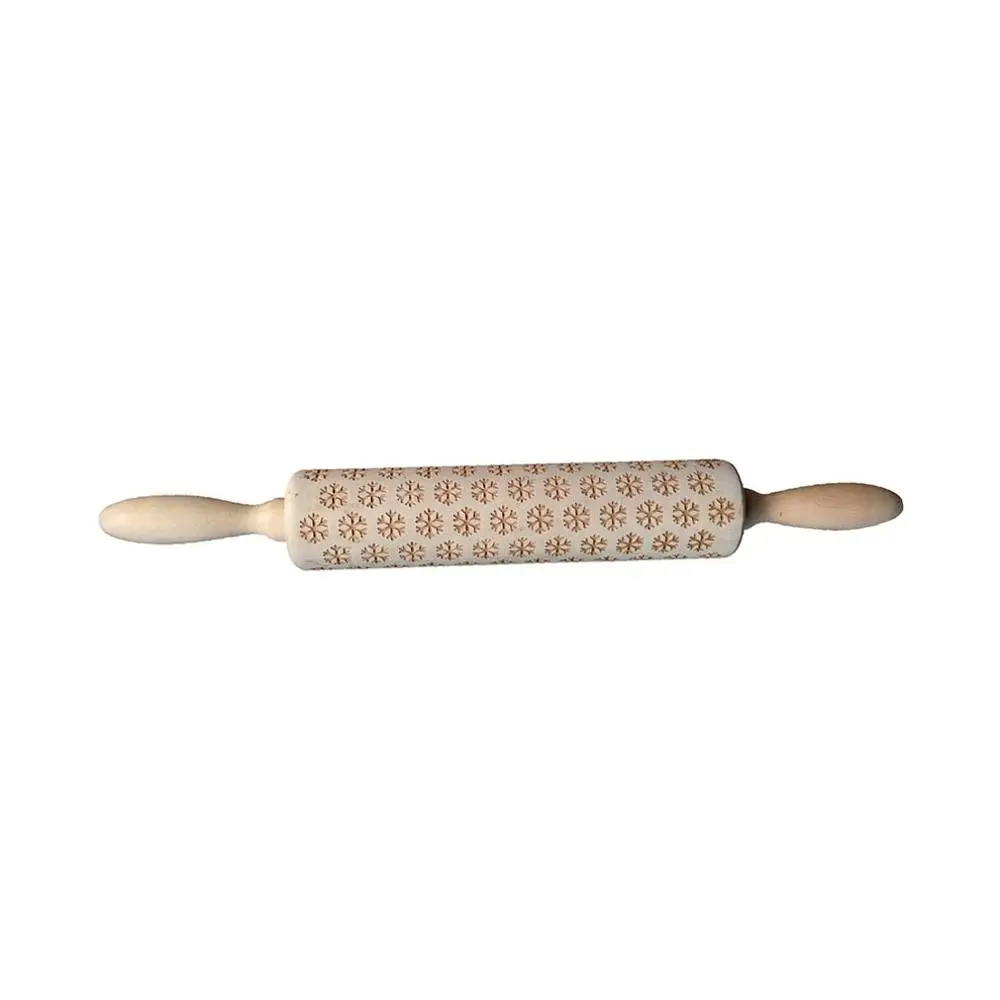 35cm Smiley Engraved Embossing Rolling Pin With Christmas Symbols For Baking Embossed Cookies Wooden Rolling Pins - Цвет: snowflake