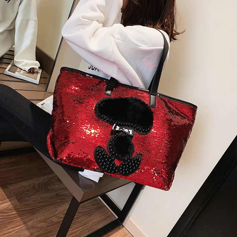 

Big Bag Women's 2019 New Style Cartoon Sequin Large Capacity Shoulder Bag Korean-style Versatile Handbag Casual Tote Bag