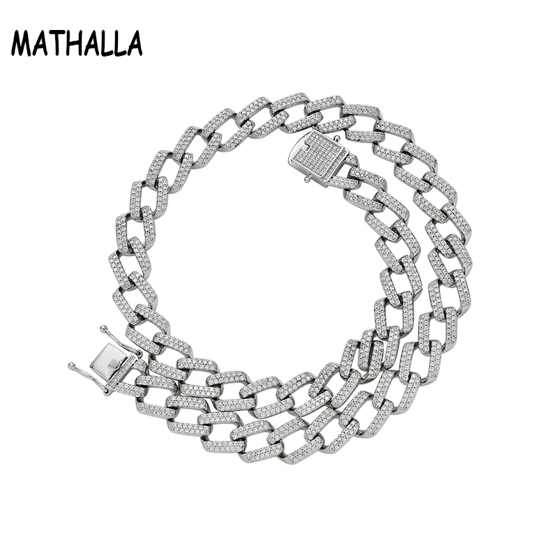 

MATHALLA Punk Mens Jewelry Gold 14mm Micro Paved CZ Cuban Link Chain Necklace Brass Hiphop Iced Out Jewelry Joyeria Homme
