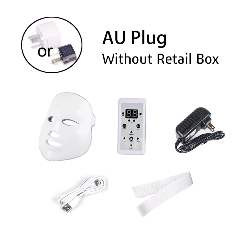 AU Plug 7 Colours LED Facial Mask Mascara Facial Aesthetics Skin Care Rejuvenation Wrinkle Acne Removal Face Beauty Instrument - Цвет: AU Plug