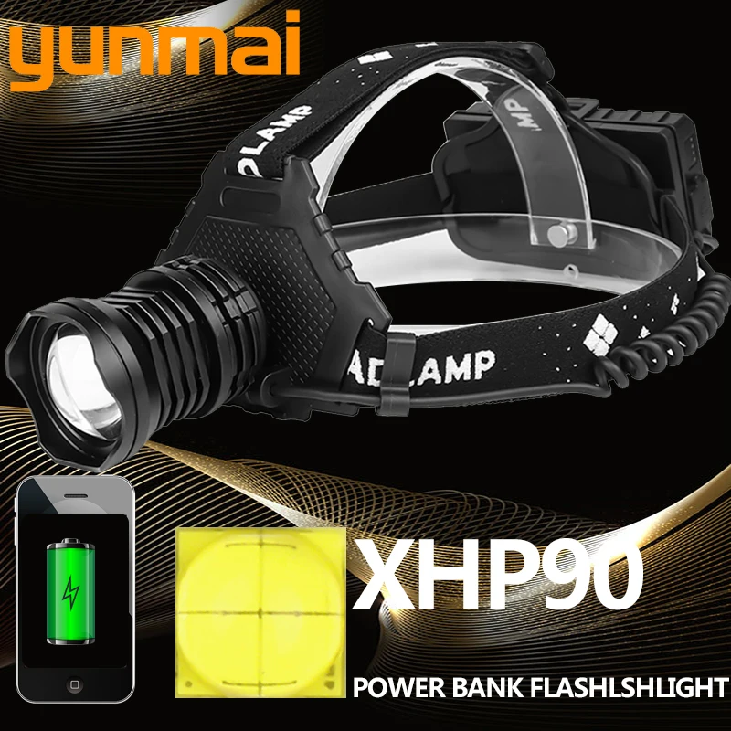 Xhp90 2064 светодиодные фары самый мощный 32 Вт xhp70 xhp50 головная лампа zoom power bank 7800 мАч