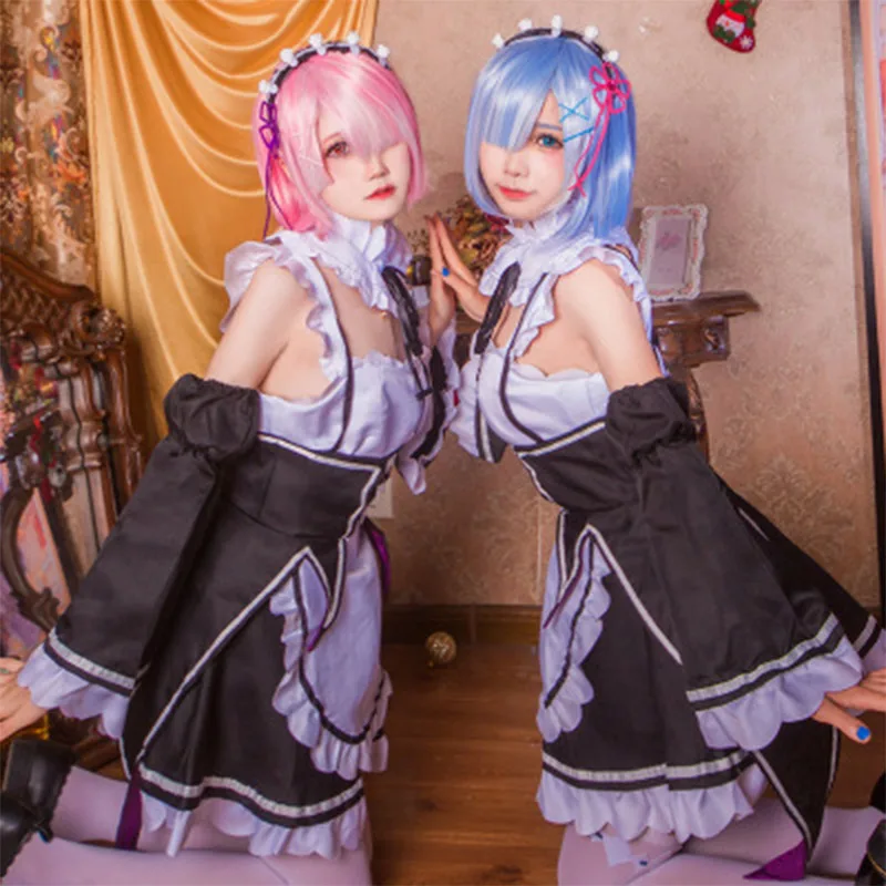 

Anime Cosplay Costume Re:Zero Kara Hajimeru Isekai Seikatsu Life In A Different World Ram Rem Maid Servant Halloween Dress