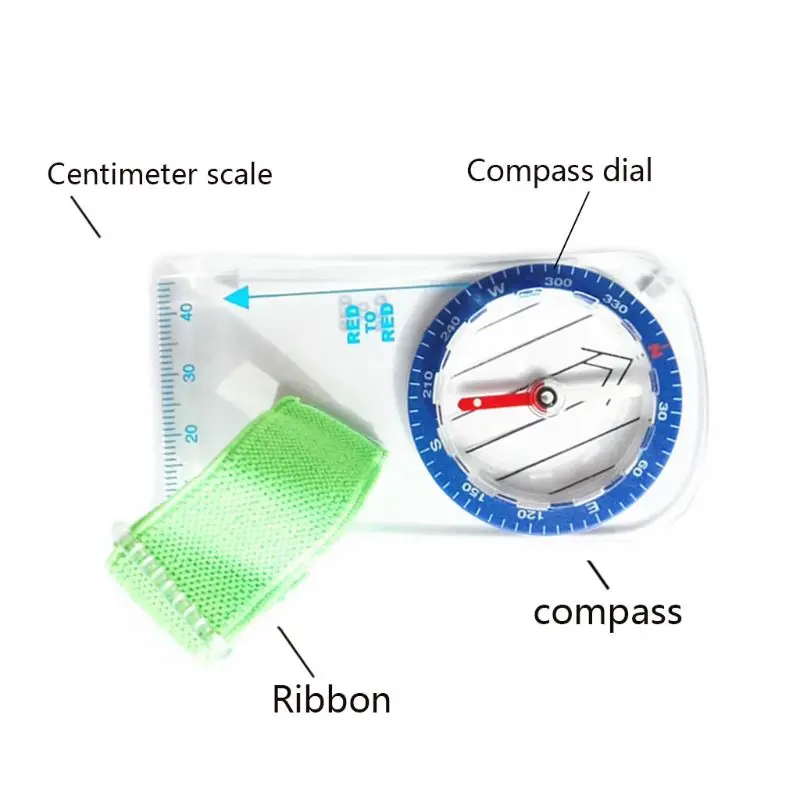 Sturdy Acrylic Ruler Compass Waterproof Pocket Size Outdoor Camping Hiking Gear Portable Adventure Survival Accessory A6HC
