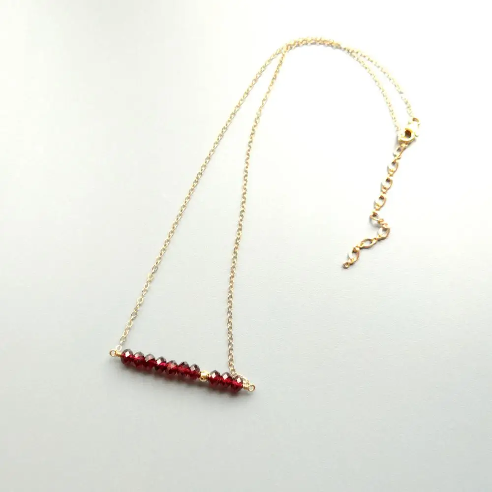 

LiiJi Unique Genuine Real Garnet Sparkling Beads Goldfilled Chain Link Delicated Handmade Necklace 40cm/45cm