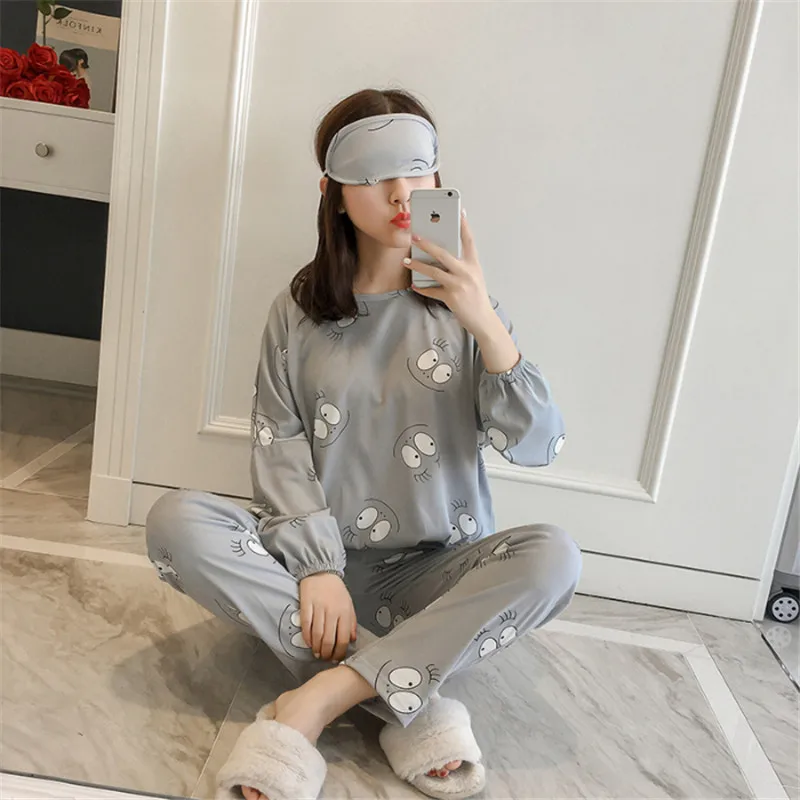 

Pajamas Sets 2019 Cartoon Women Sleepwears Spring Autumn Slim Carton Generation Women Underwear Suit Female Homewears