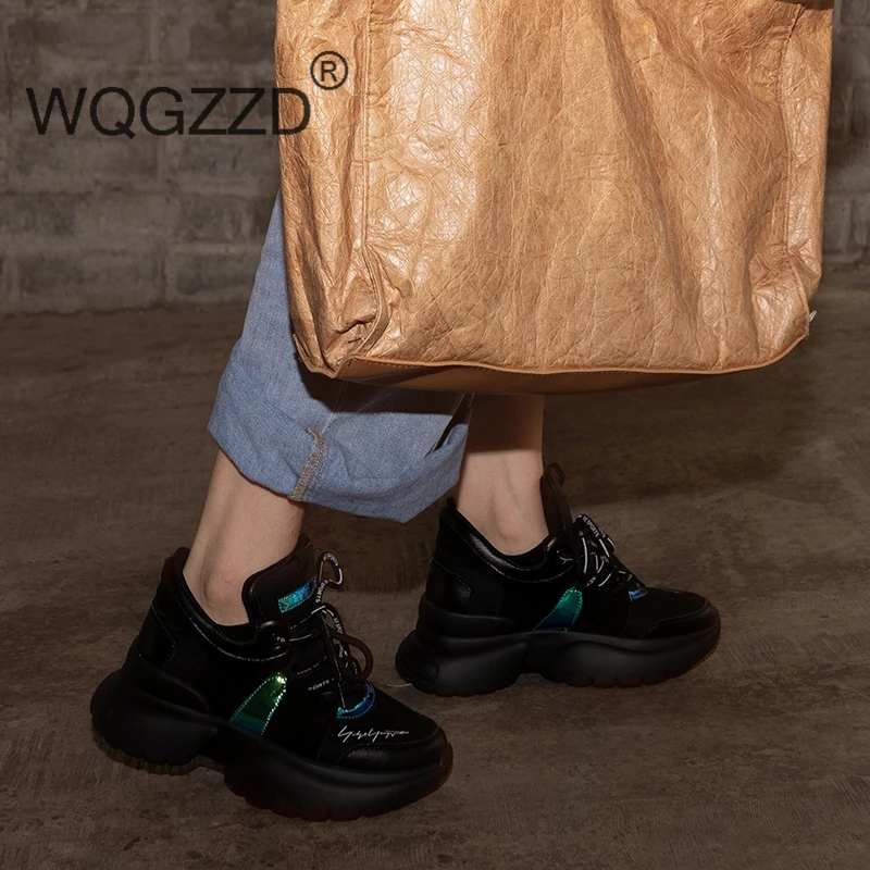 Zapatos de mujer; кроссовки на платформе; женская повседневная обувь из коровьей кожи; Разноцветные Женские кроссовки basket femme