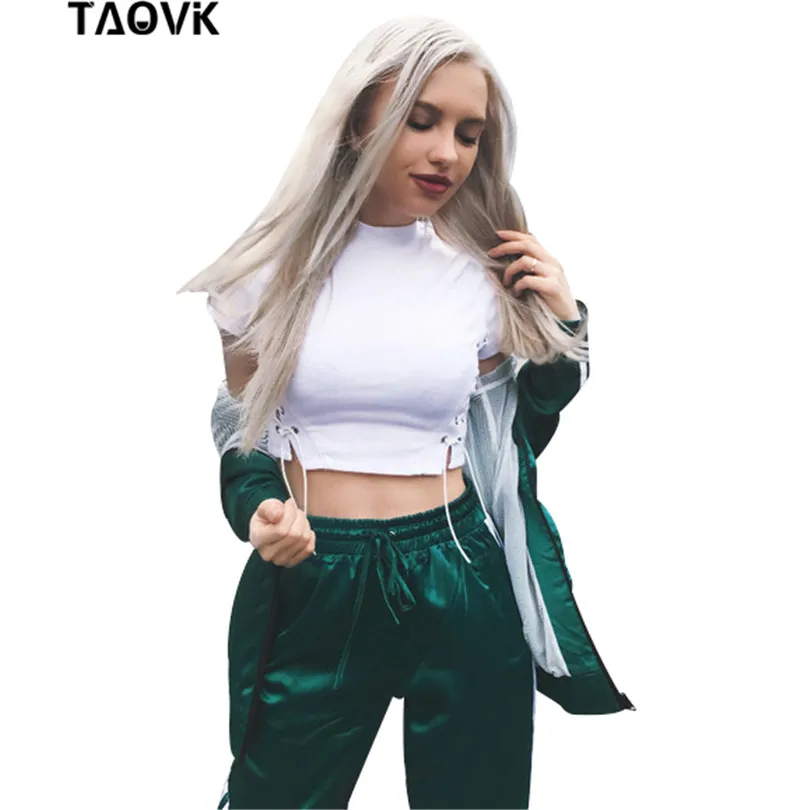 Женский костюм в полоску TAOVK из двух предметов: куртка на молнии с длинным рукавом