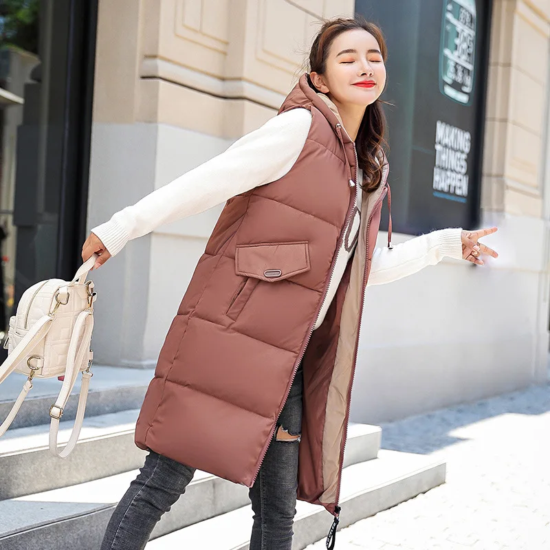 

2018 New Style down Feather Cotton Vest Women's Autumn And Winter Mid-length Hooded Cotton-padded Clothes Winter Waistcoat