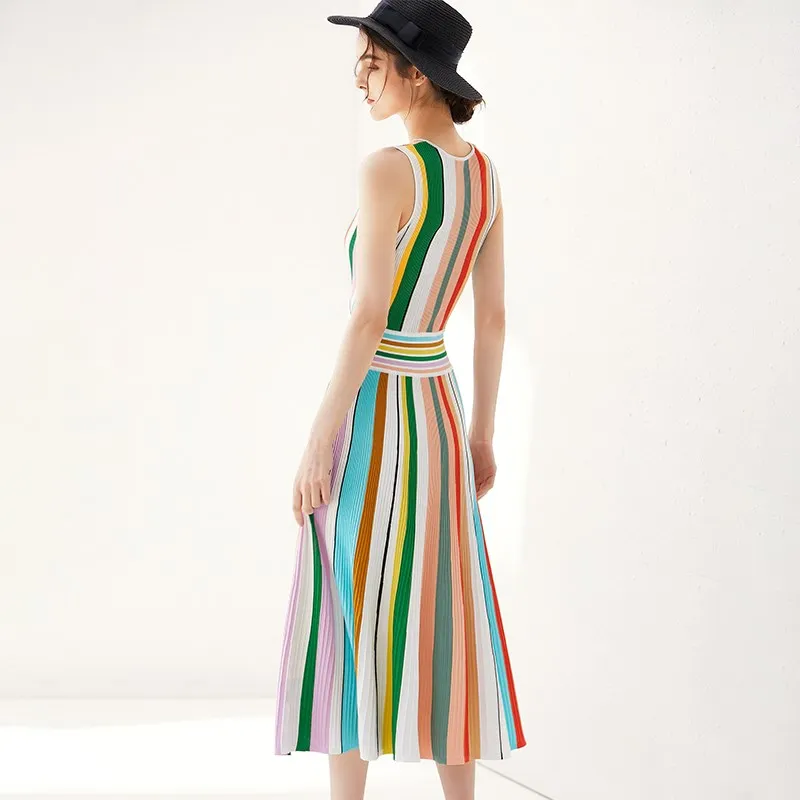 Женское длинное платье в радужную полоску Tingfly повседневное тонкое трикотажное