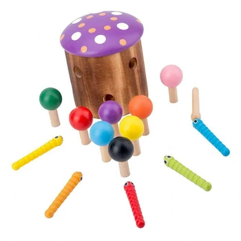 

Color Perception Home Magnetic Toys Mushroom Roof Fun Catch Worm Game Set Stump Hand-eye Coordination Training