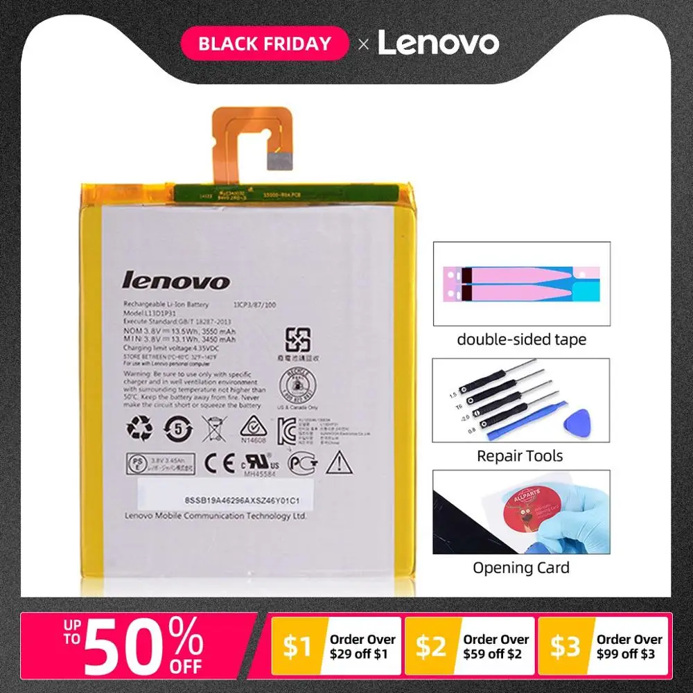 Аккумулятор для lenovo Pad A3500 S5000 L13D1P31 3550 мАч полная емкость