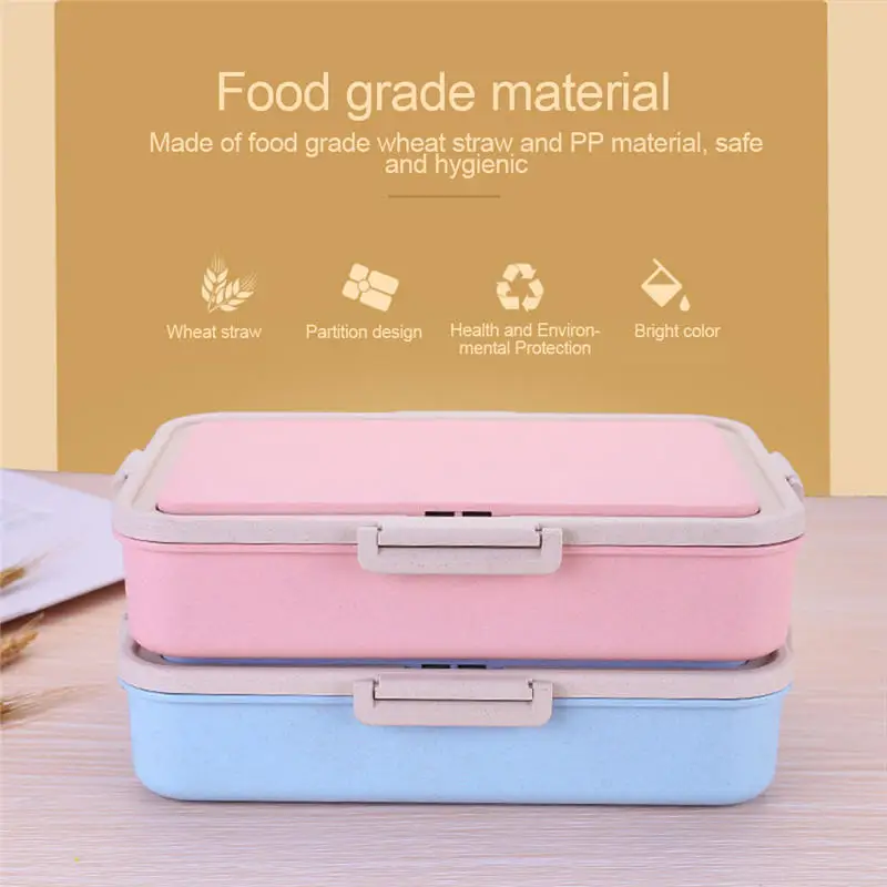 Lunch Box Wheat Straw Eco-Friendly Portable Bento Box Food Sealed Insulation Compartment Tableware For Kids School Office Picnic